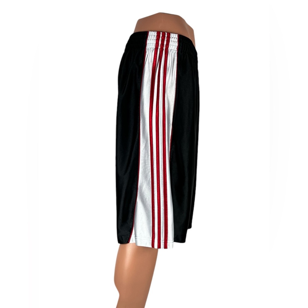 Adidas Mens XL Shorts Dazzle Shiny Y2K Basketball Pockets Black Red Striped - Picture 7 of 15